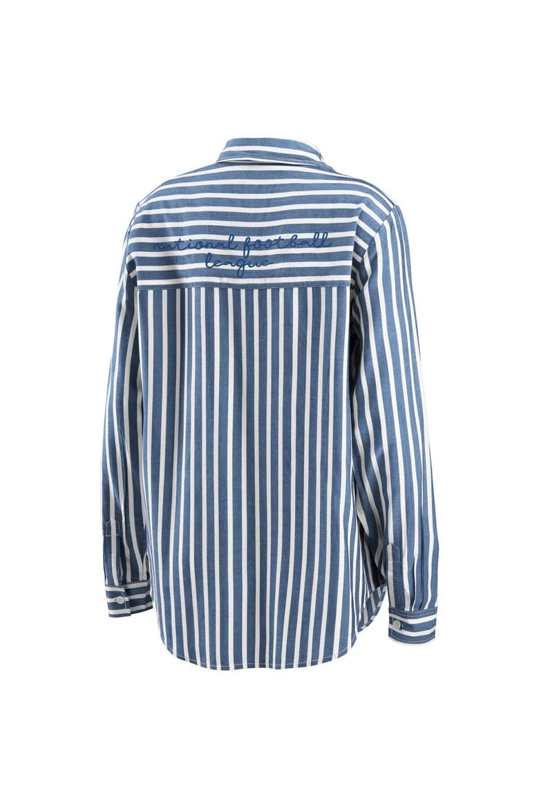 Women's WEAR by Erin Andrews Navy NFL Striped Full-Button Long Sleeve Shirt, Alternate, color, Navy