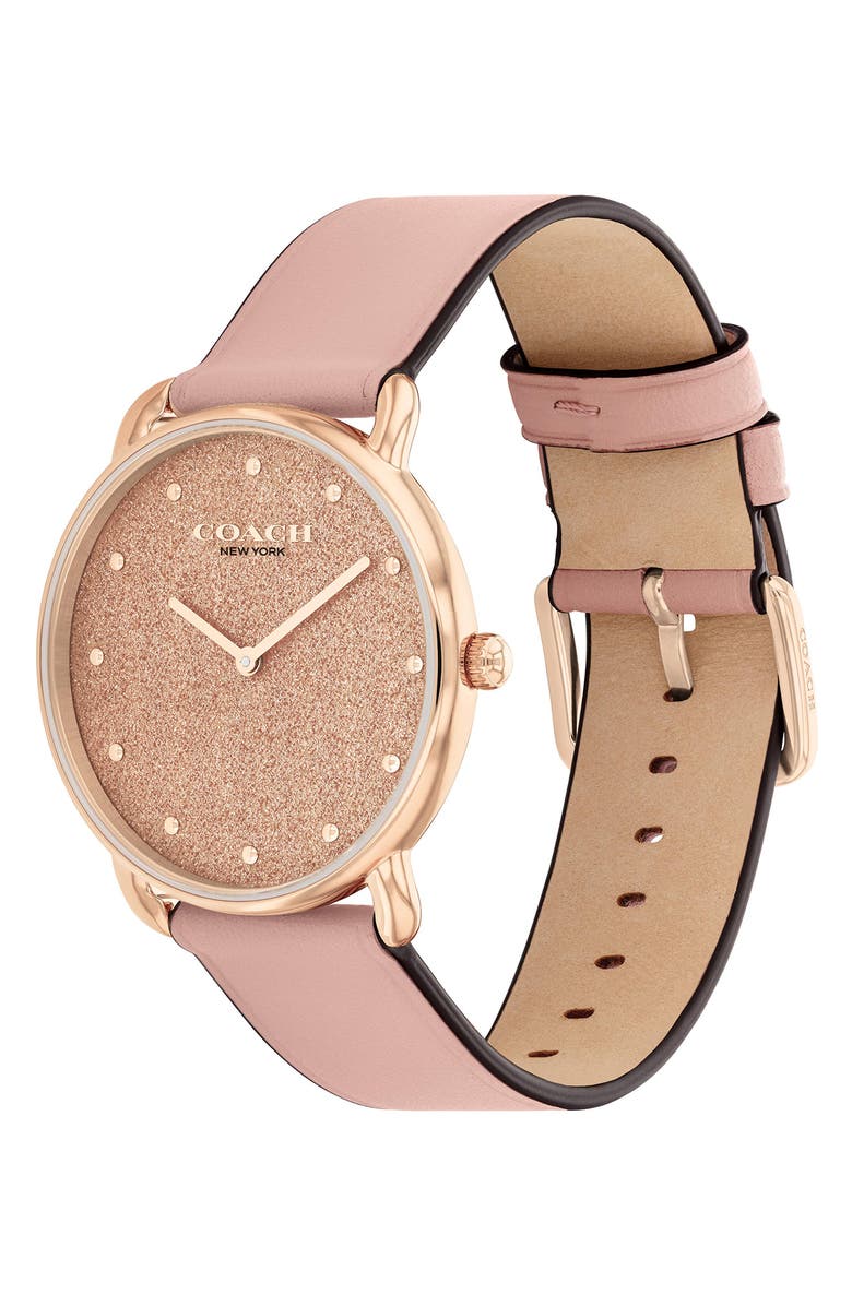 COACH Elliot Leather Strap Watch, 36mm, Alternate, color, Rose Gold