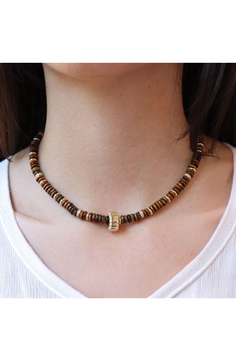 The Lovery Fine Jewelry Tigers Eye Bead Rondel Necklace, Alternate, color, Tigers Eye