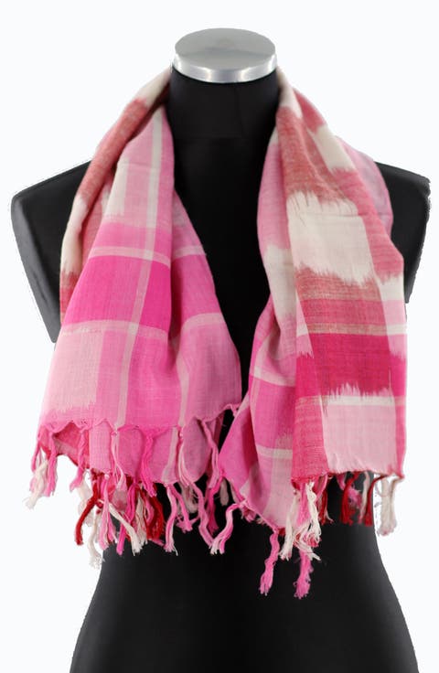 Checkered Print Fringe Trim Scarf