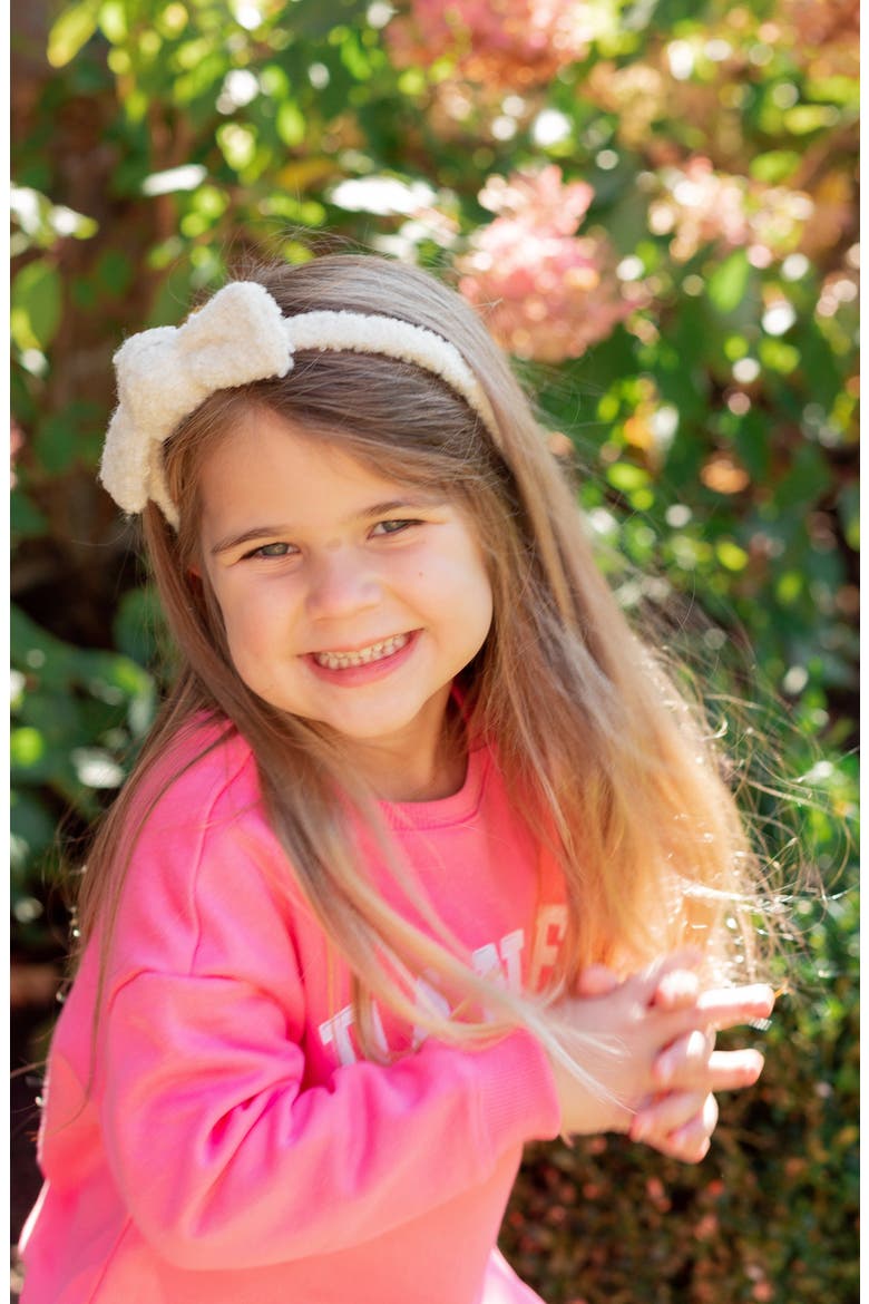 Boucle Girls' Bow Headband, Alternate, color, White