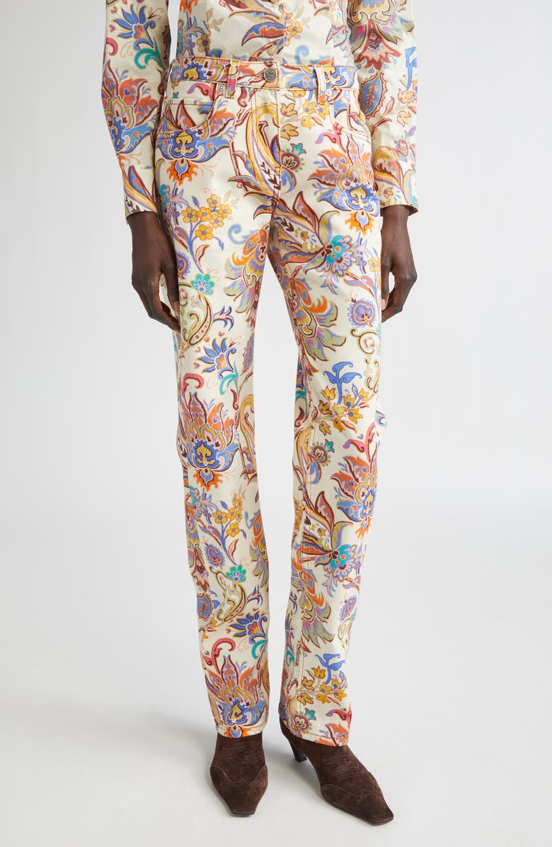 Etro Paisley Straight Leg Pants, Main, color, Stampa F.do Bianco