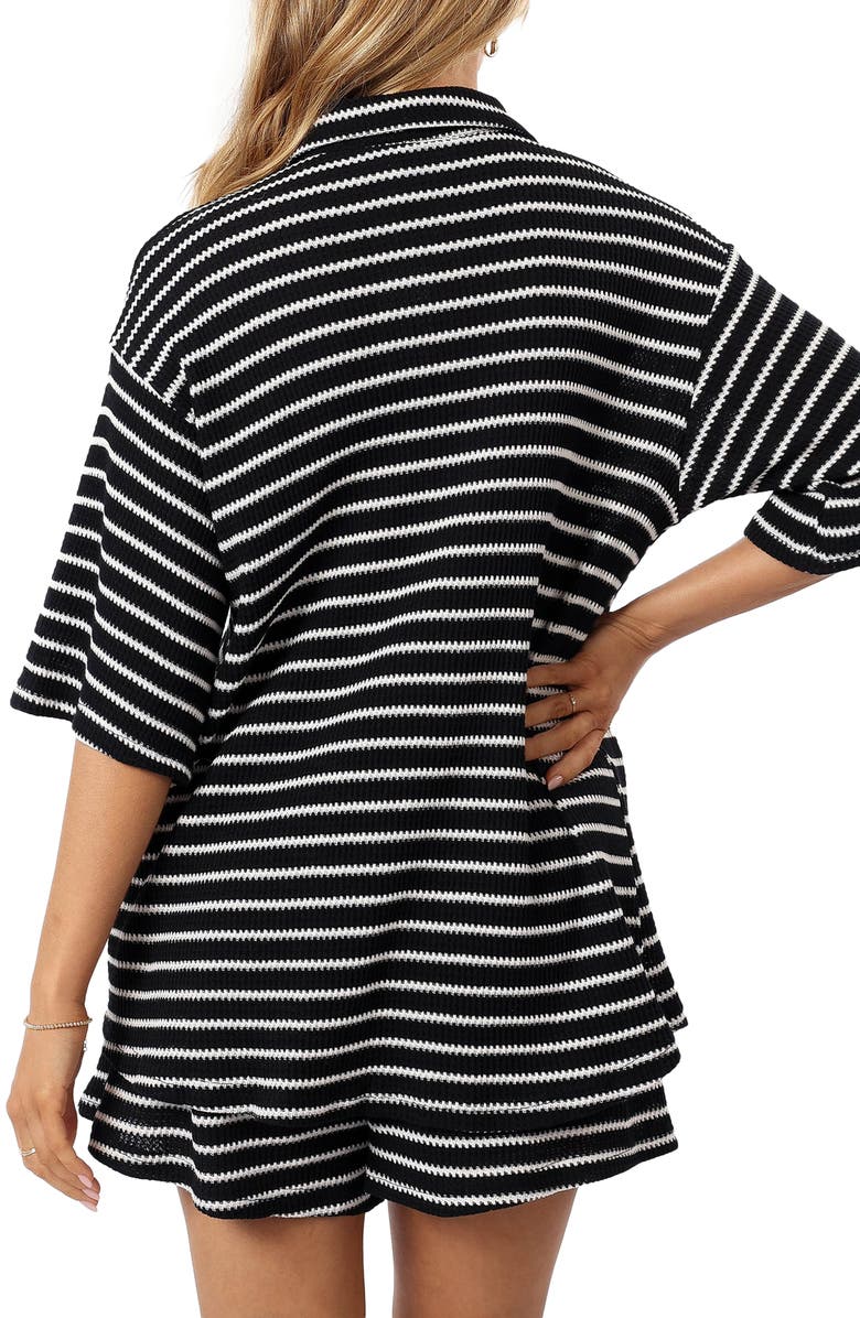 Petal & Pup Linnea Stripe Cotton Knit Button-Up Shirt & Shorts Set, Alternate, color, Black White
