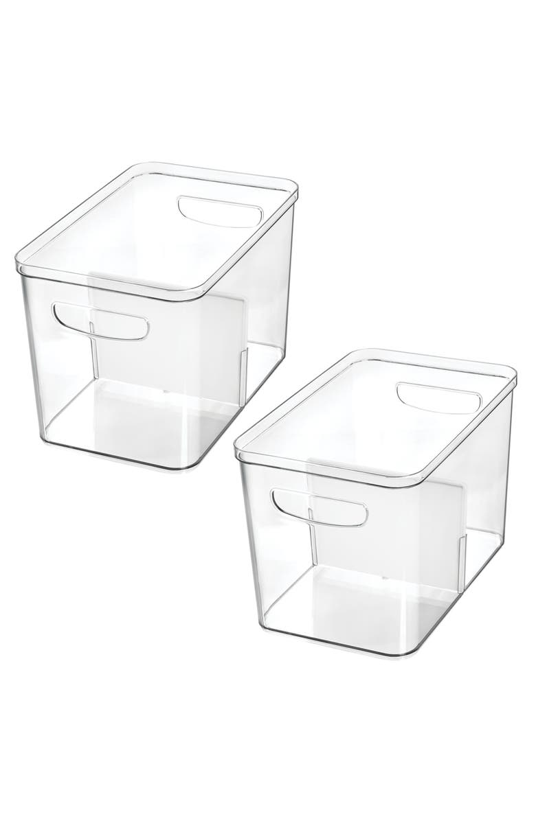 iDesign Divided Pantry Organizer Bin - Set of 2 - Clear/White, Main, color, Clear