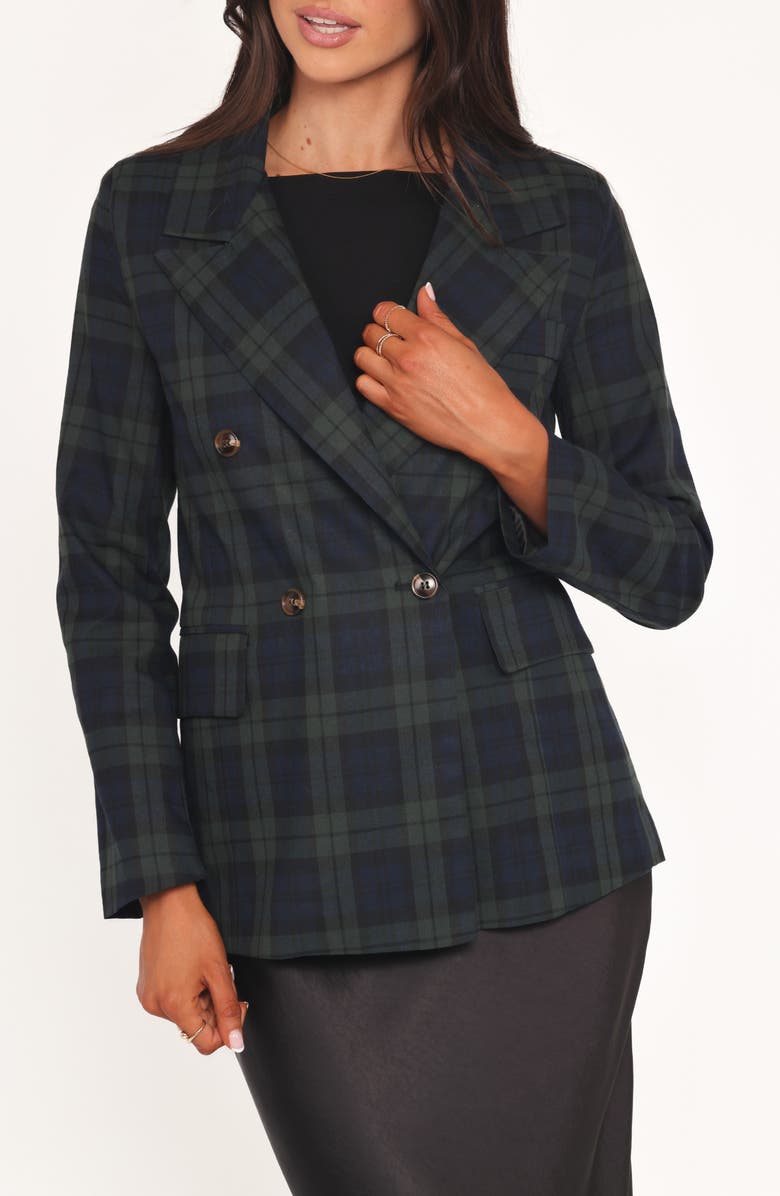 Petal & Pup Juliette Plaid Double Breasted Blazer, Alternate, color, Green Plaid