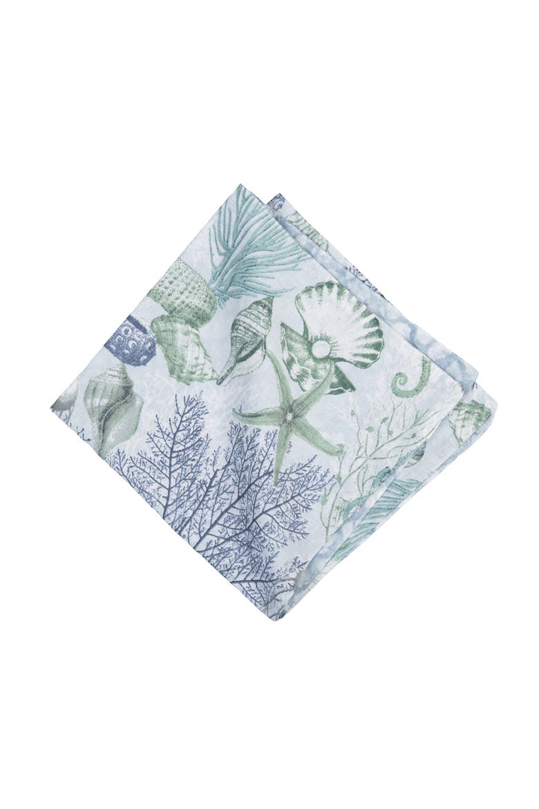Shoreline Waters Cotton Napkins Set of 6 - Nautical Seahorse & Coral, Alternate, color, Green