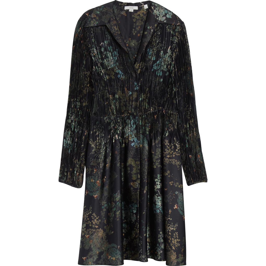 Vince Grape Vine Long Sleeve Jacquard Dress In Black