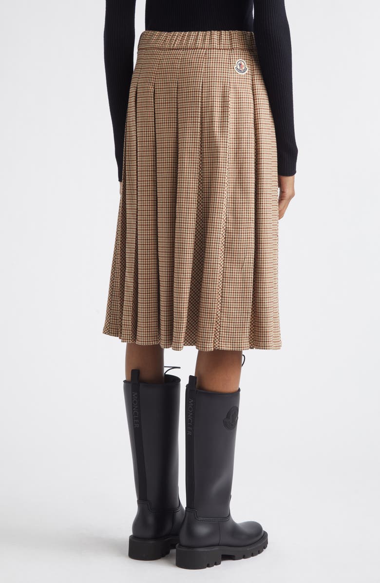 Moncler Microcheck Pleated Twill Skirt, Alternate, color, Beige