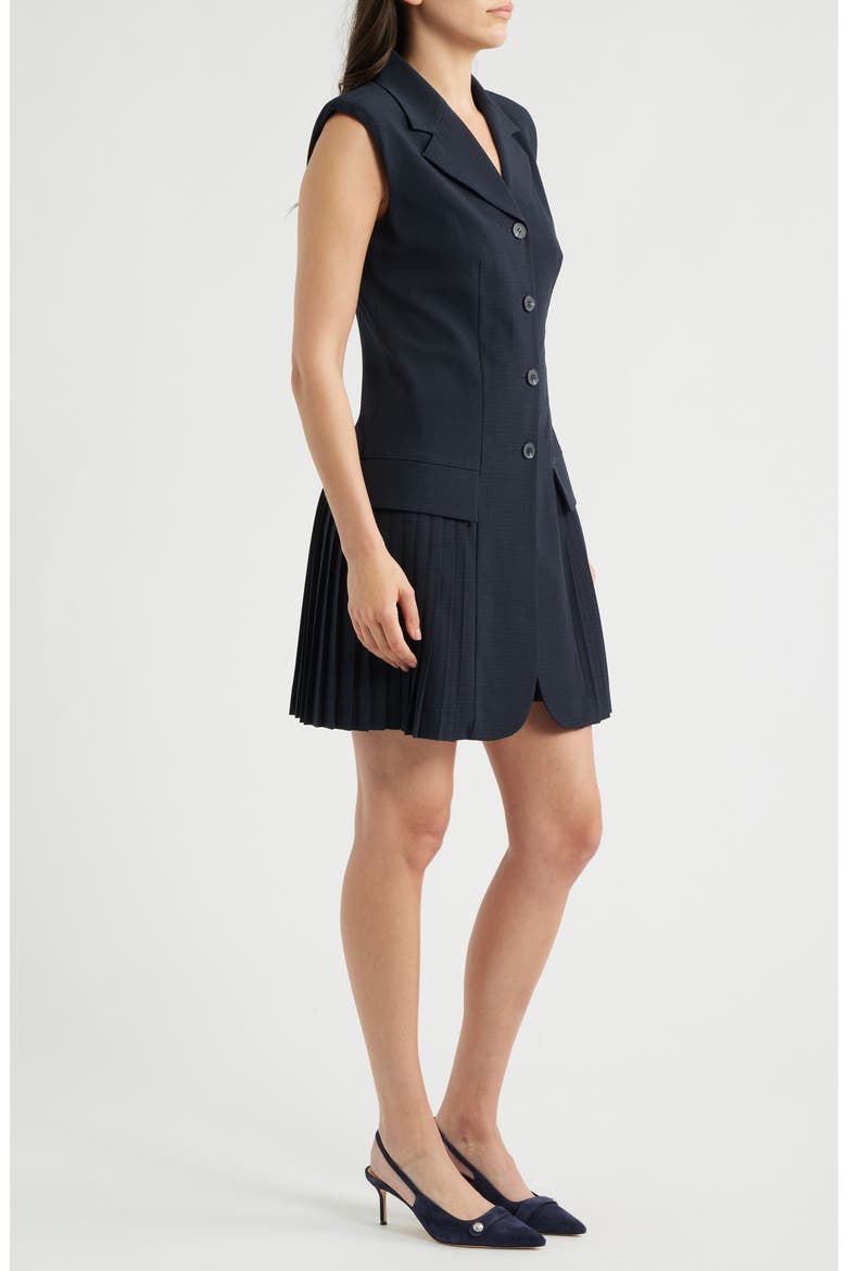 Pleat Detail Sleeveless Shirtdress, Alternate, color, NAVY