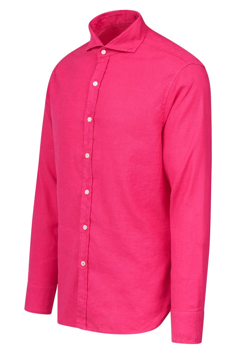 Santorini Stretch Linen & Cotton Button-Up Shirt, Alternate, color, HIBISCUS