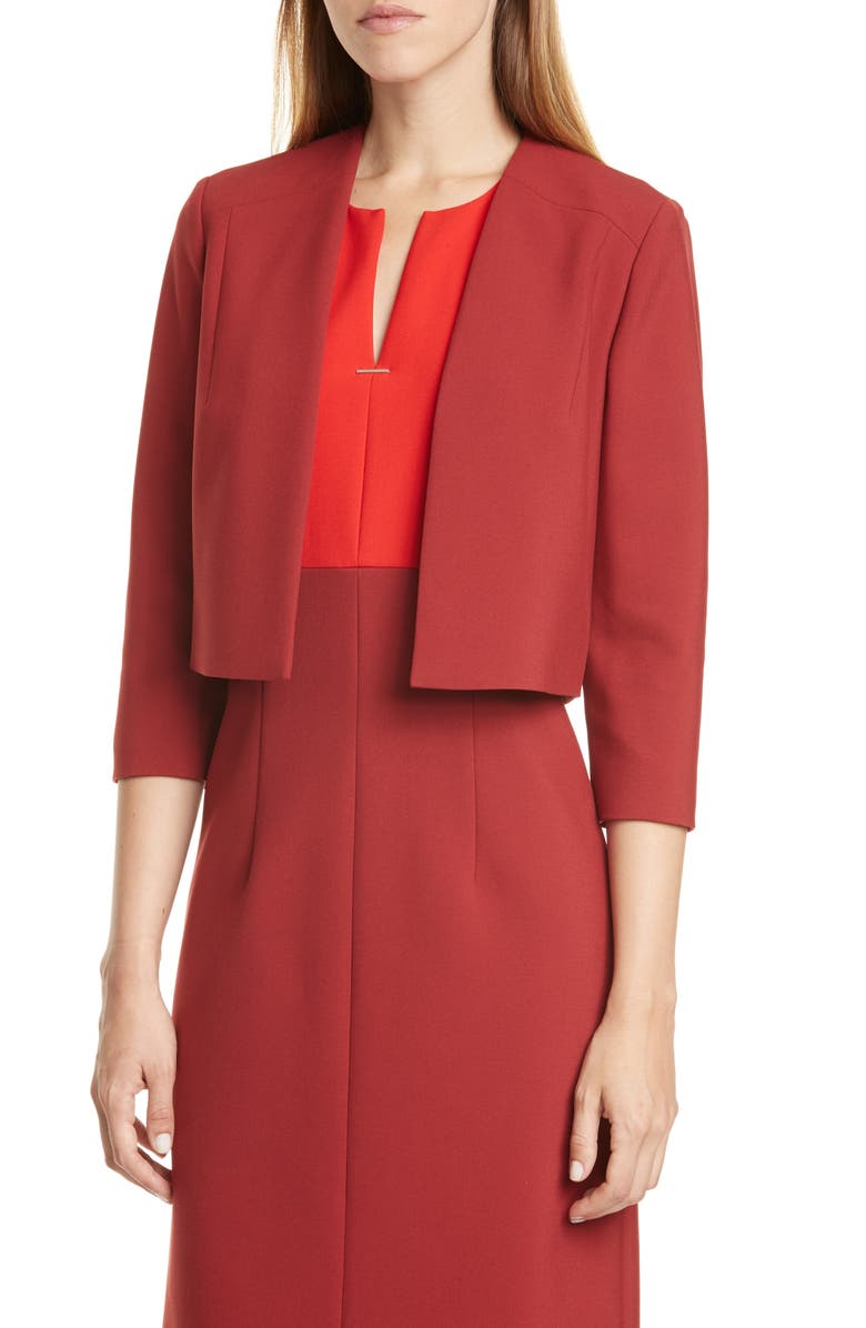 BOSS Jikiva Collarless Ponte Crop Jacket, Alternate, color, Ruby