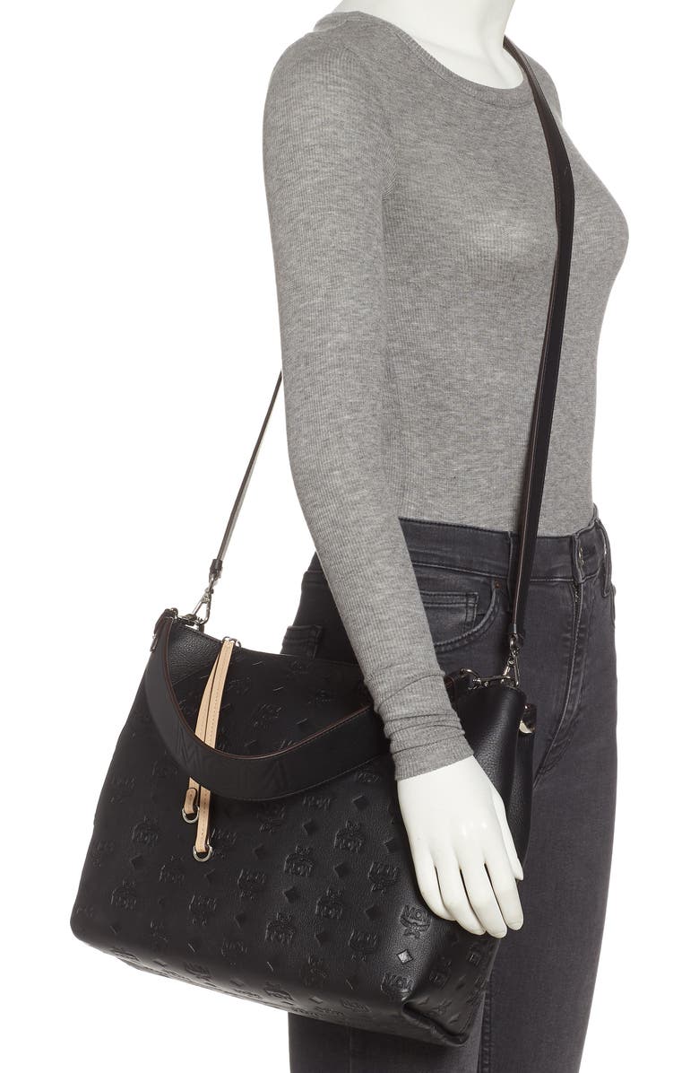 MCM Klara Monogram Leather Hobo, Alternate, color,