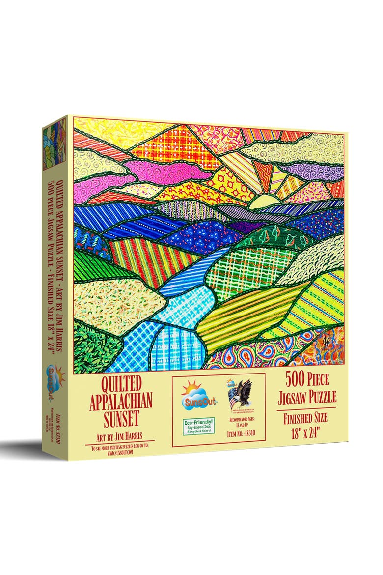 Quilted Appalachian Sunset 500 piece Jigsaw Puzzle for Adults, Main, color, Multicolor