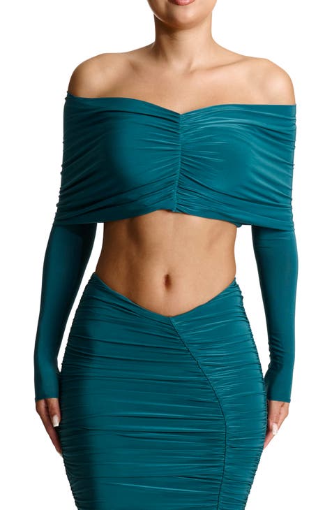 Sexy Solid Color Ruched Off Shoulder Tops