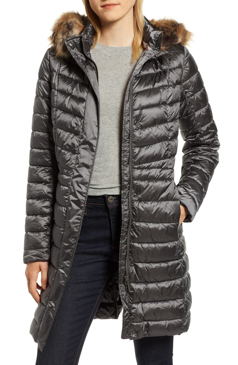 Barbour Berneray Faux Fur Trim Quilted Jacket, Main, color, 