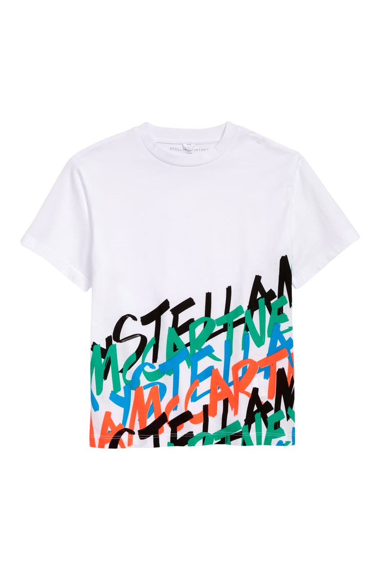 Kids' Scribble Cotton Logo Tee, Main, color, 101 WHITE