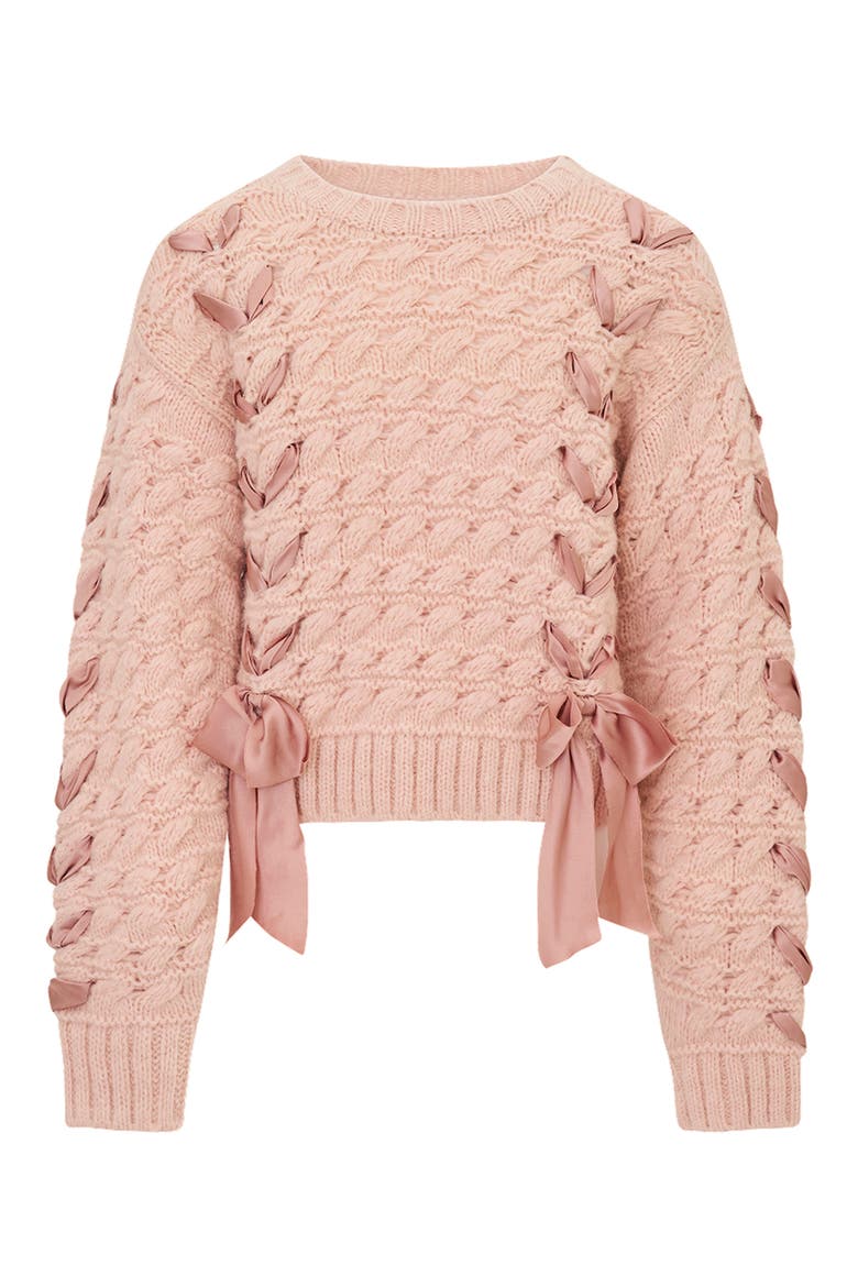 Kids' Minetta Ribbon Cable Sweater, Main, color, SANDED PETAL