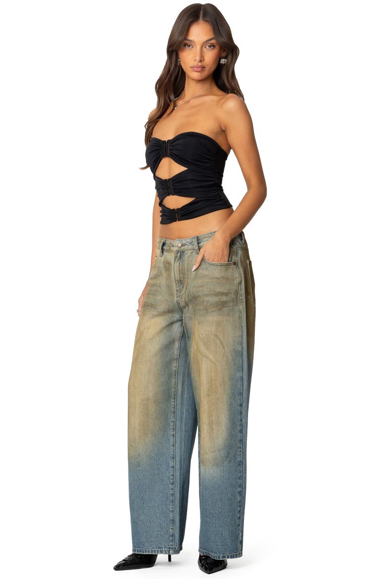 Ariella Cutout Strapless Top, Alternate, color, BLACK