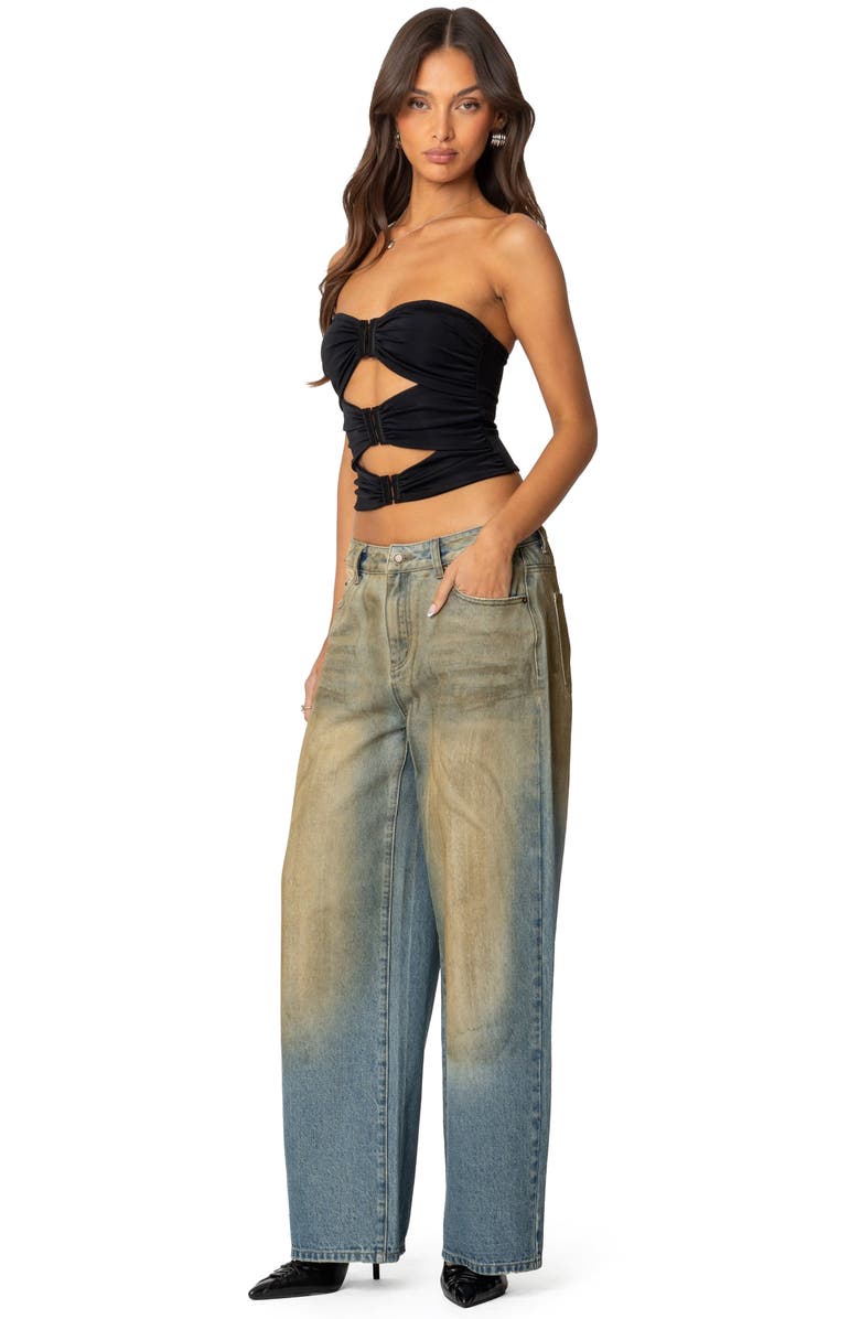 EDIKTED Ariella Cutout Strapless Top, Alternate, color, Black