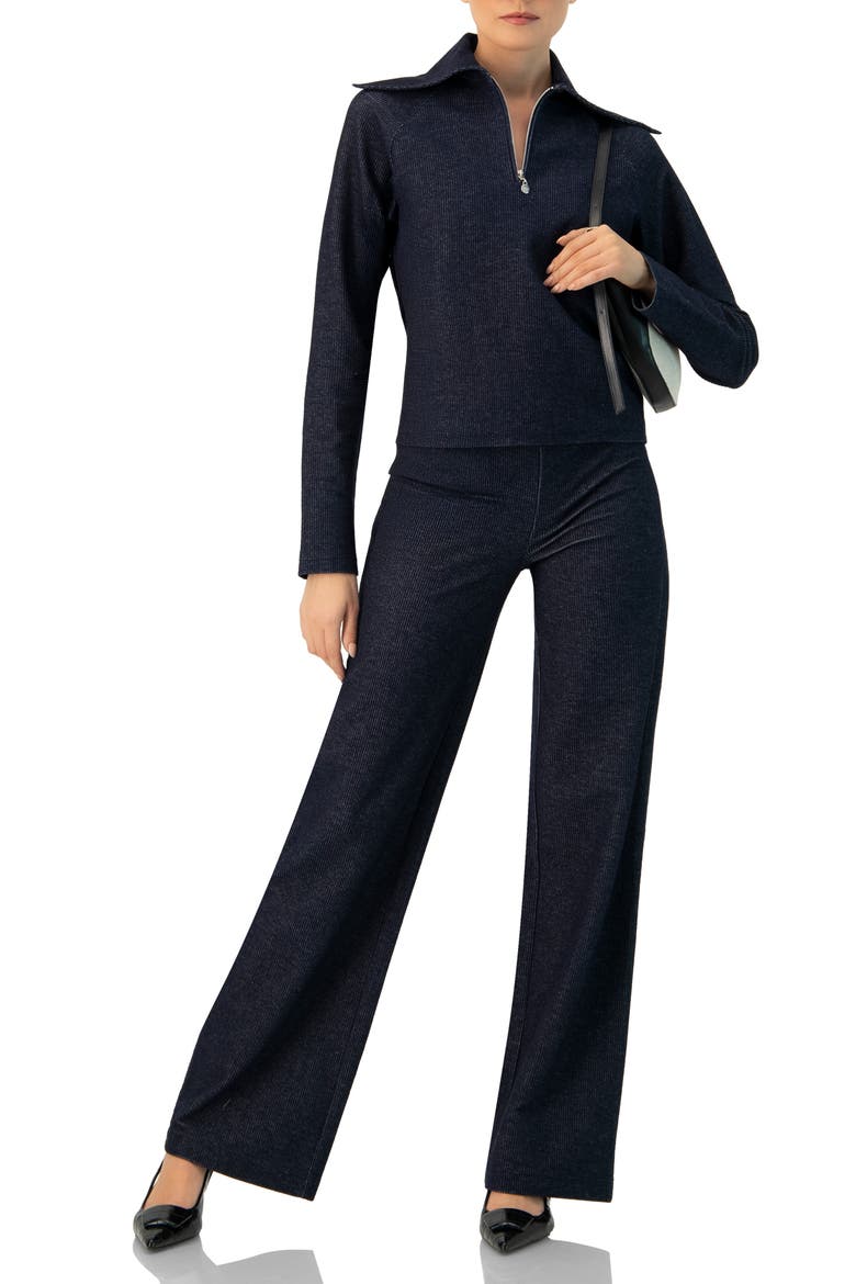 Ribbed Wide-Leg Pants, Alternate, color, Navy Blue