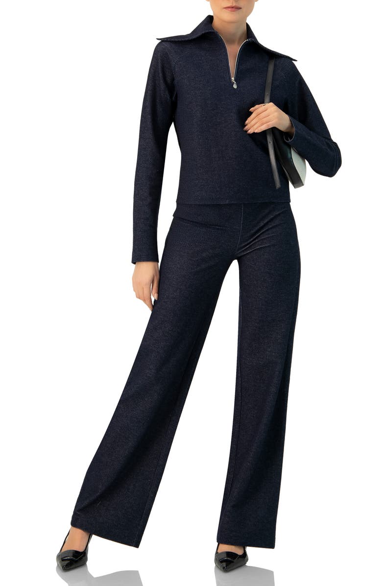 IVONNE Ribbed Wide-Leg Pants, Alternate, color, Navy Blue