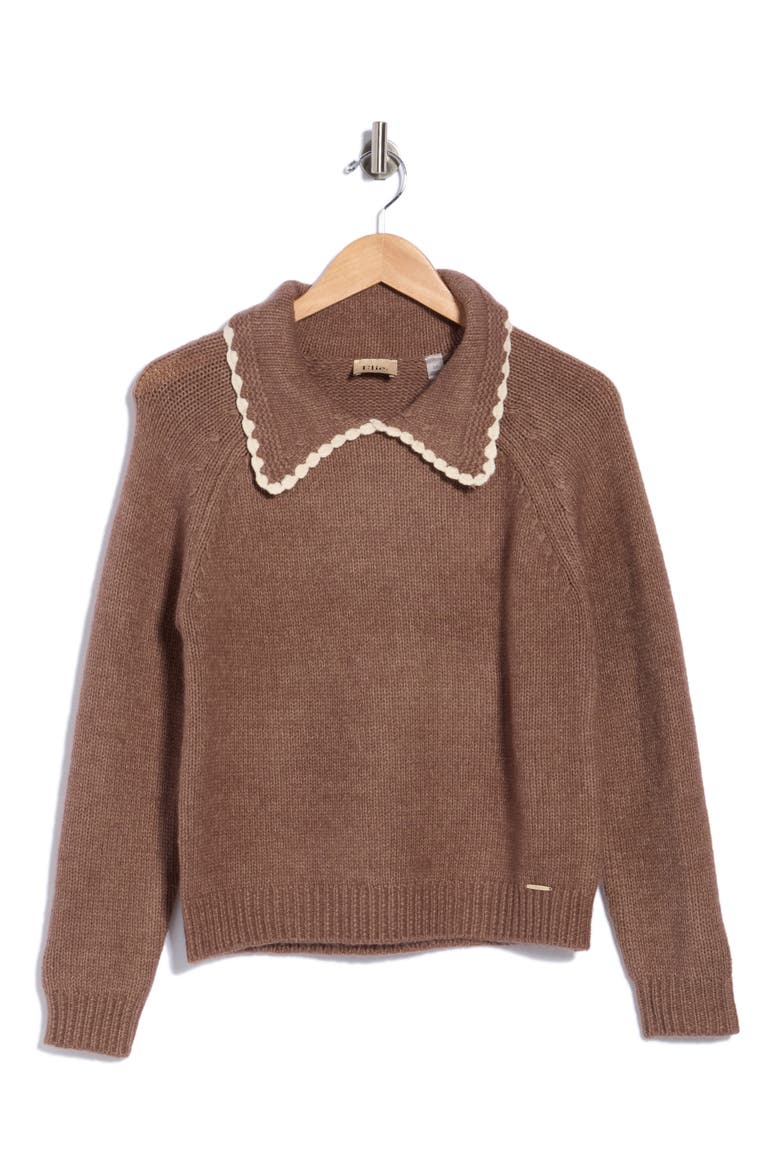 Crochet Tipped Sweater, Main, color, COCOA/ ANGORA CROCHET