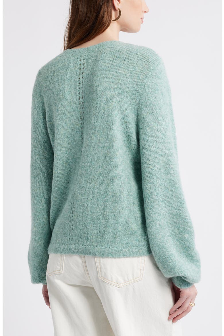 Oversize Pointelle V-Neck Sweater, Alternate, color, GREEN MILIEU