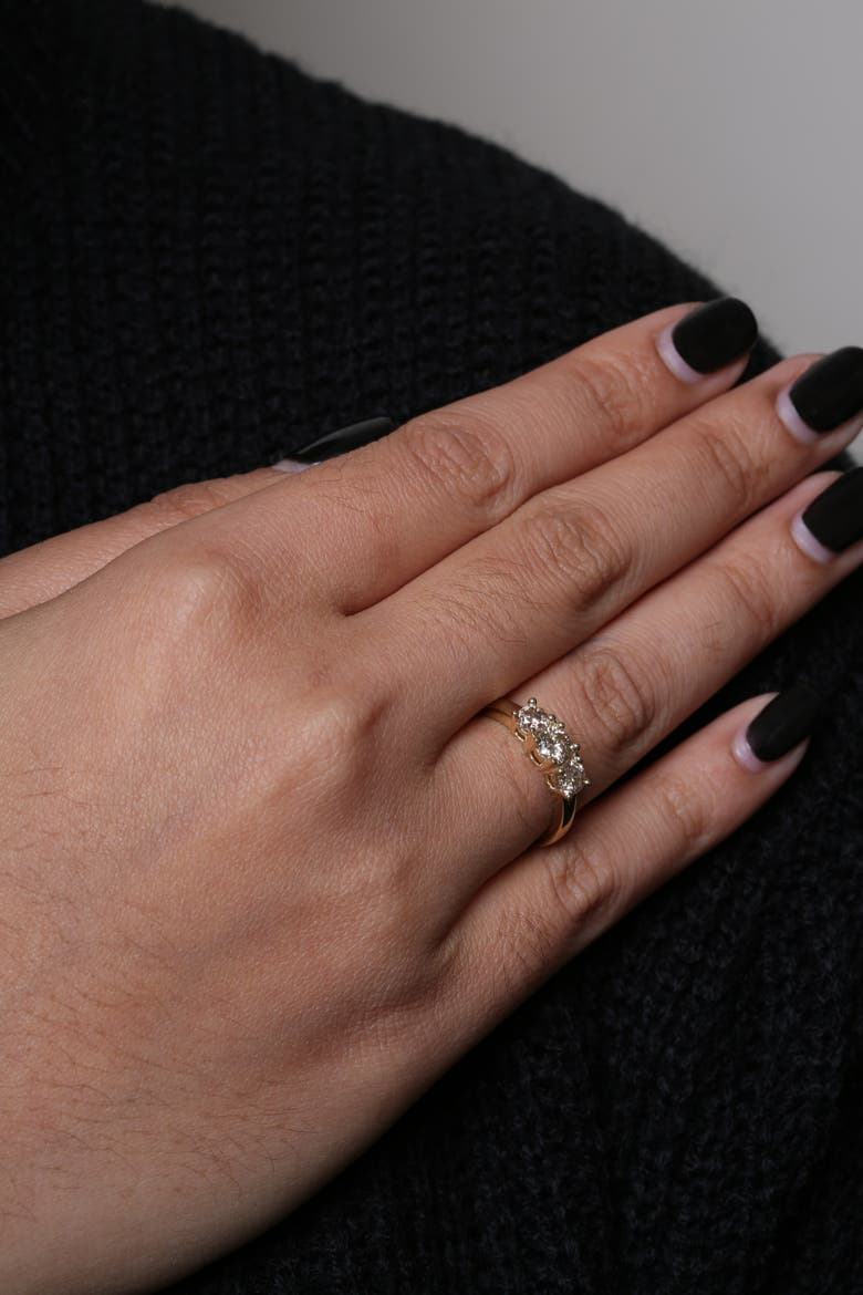 10K Yellow Gold 1.00 Cttw Champagne Diamond 3-Stone Band Ring, Alternate, color, Yellow