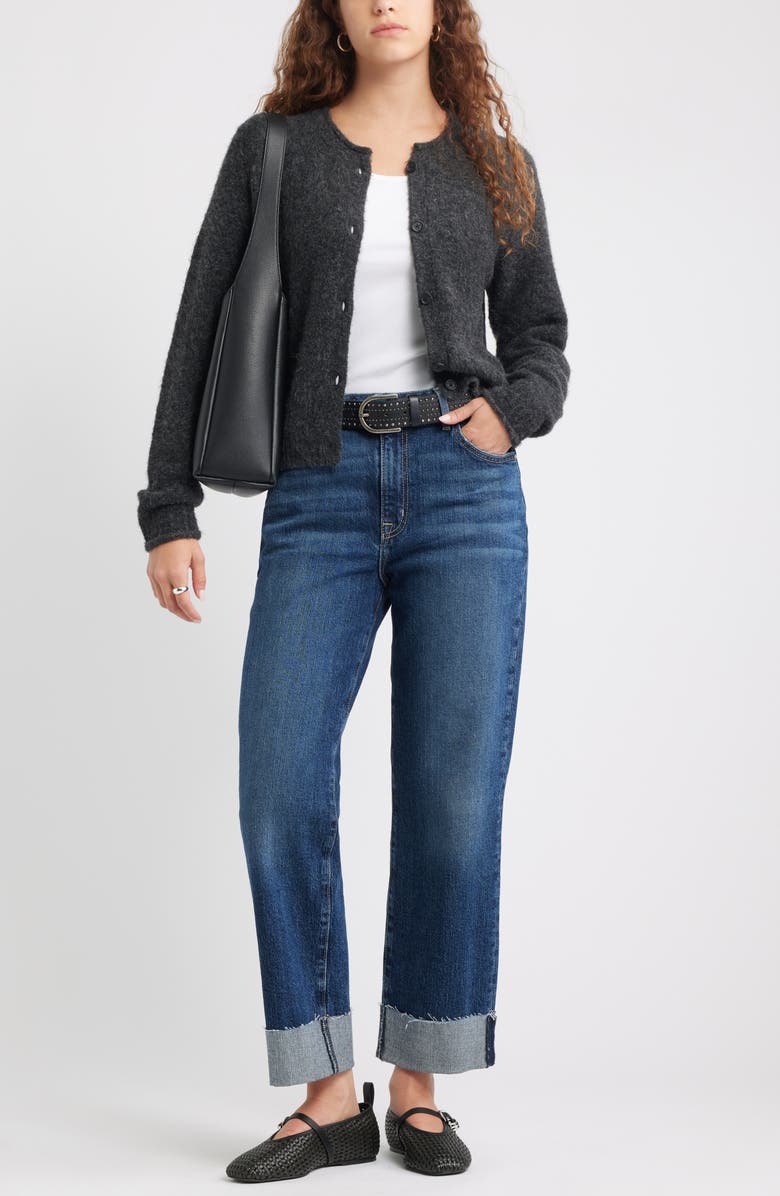 Treasure & Bond Rolled Crewneck Cardigan, Alternate, color, Black