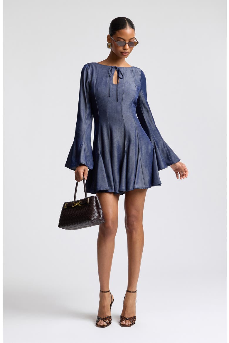 Godet Bell Sleeve Minidress, Alternate, color, INDIGO
