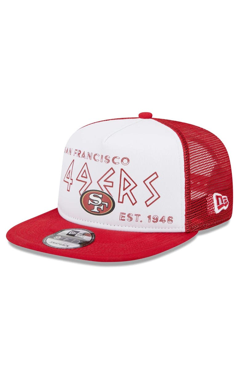 New Era Men's New Era White/Scarlet San Francisco 49ers Banger 9FIFTY Trucker Snapback Hat, Main, color, White