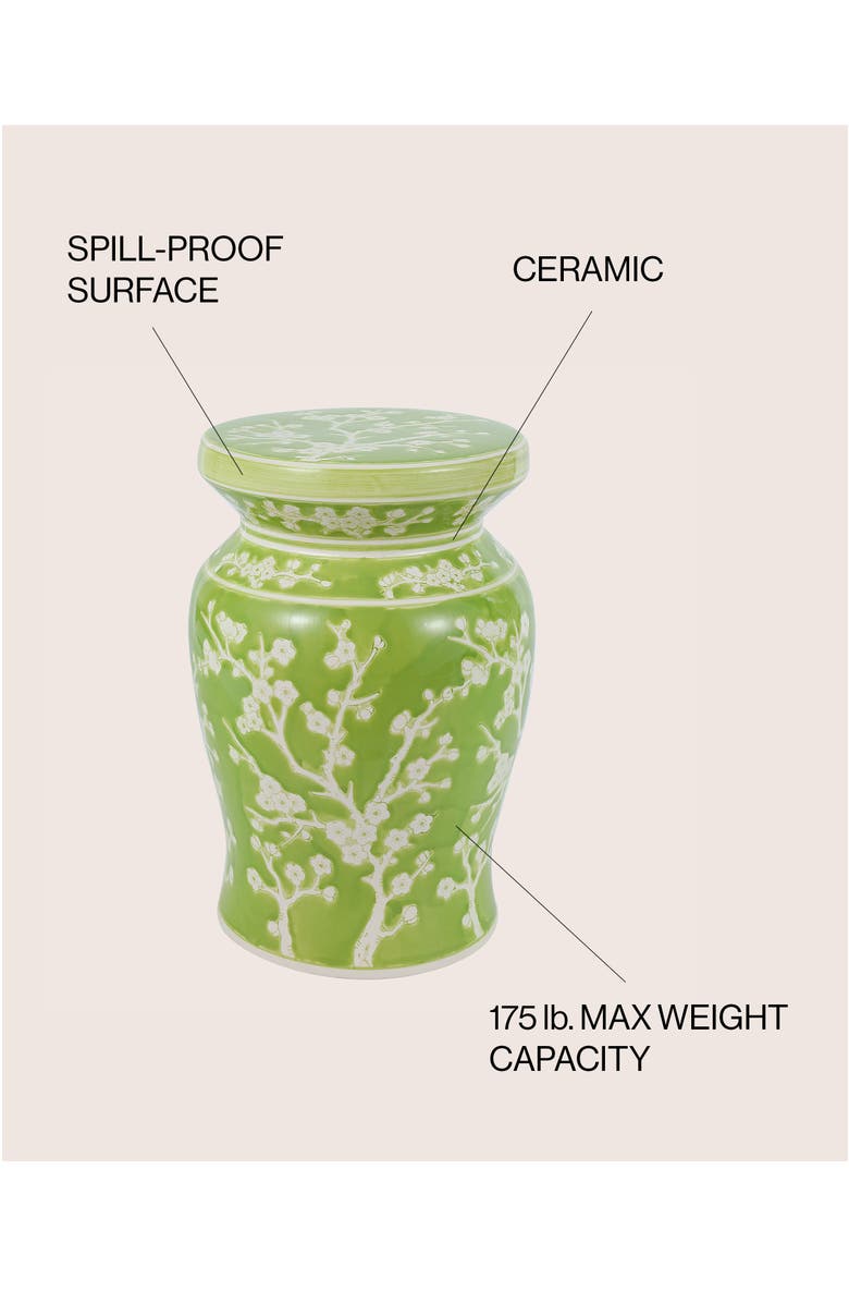 JONATHAN Y Cherry Blossom 17.75" Ceramic Garden Stool, Alternate, color, Green/White