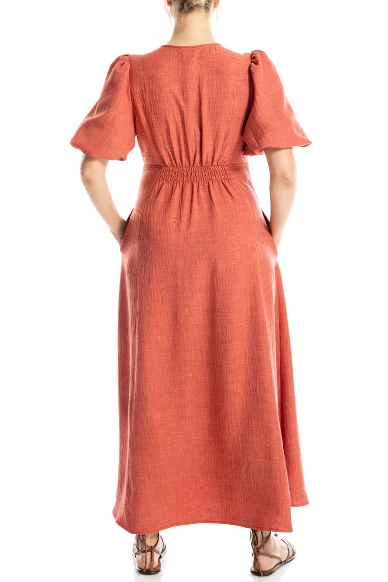 Bubble Sleeve Maxi Dress, Alternate, color, HEATHER WASHED RED
