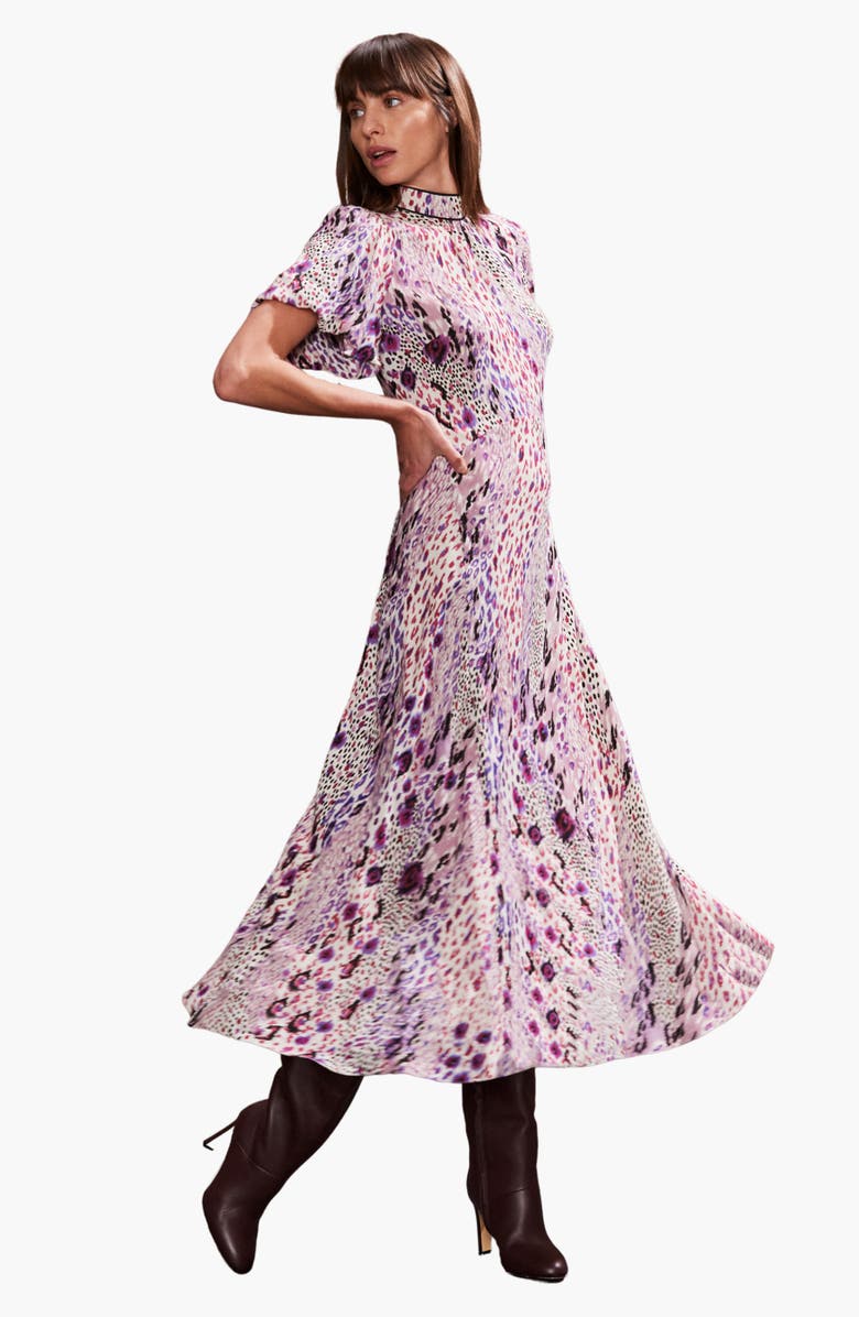 Ro&Zo Elodie Animal High Neck Dress, Main, color, 