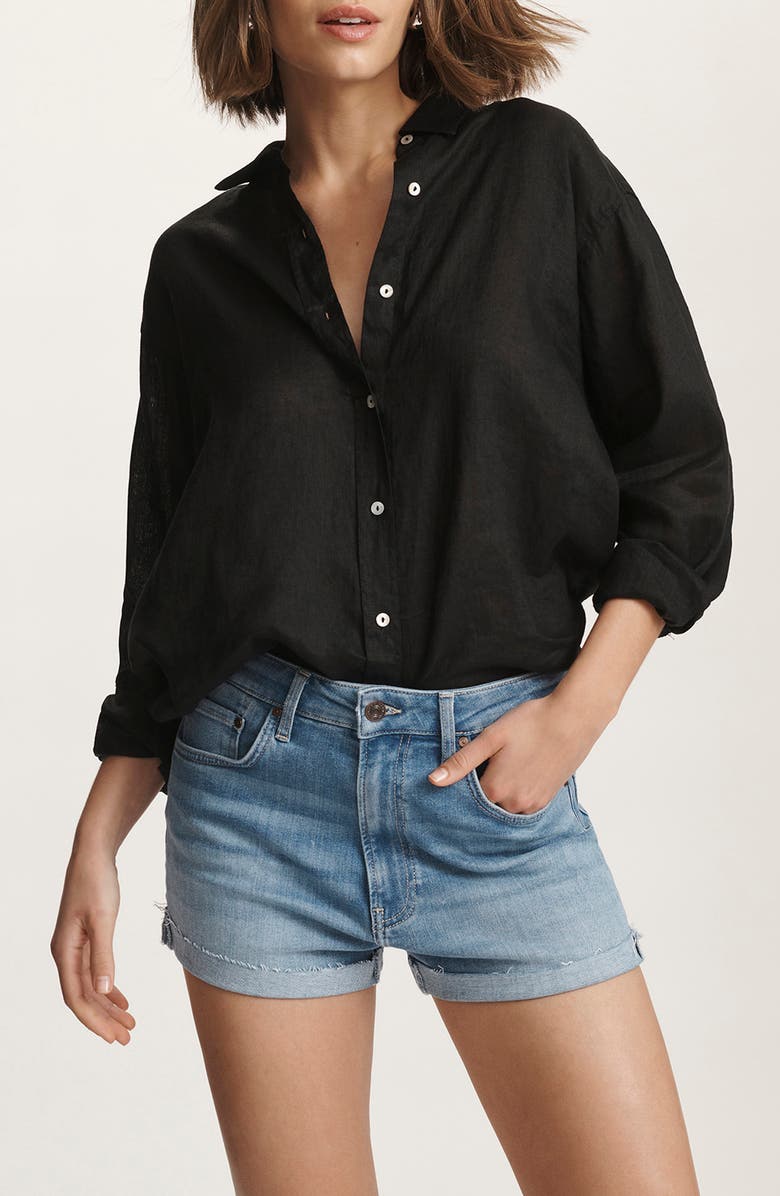 Mavi Jeans Oversize Linen Button-Up Shirt, Main, color, Black