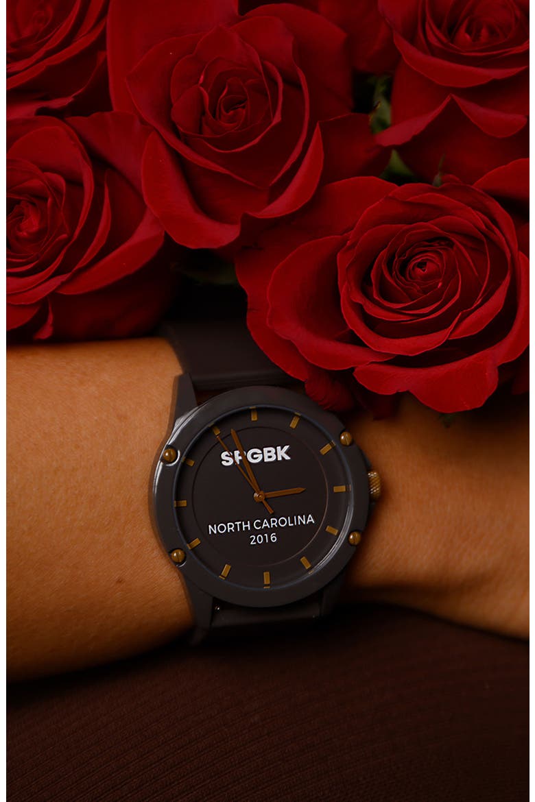 Dark Chocolate Silicone Strap Watch, Alternate, color, DARK BROWN