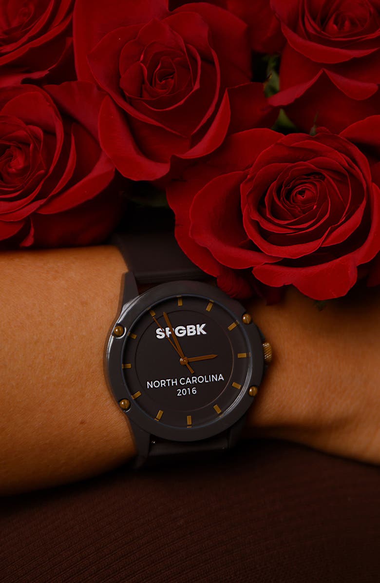 SPGBK Watches Dark Chocolate Silicone Strap Watch, Alternate, color, Dark Brown