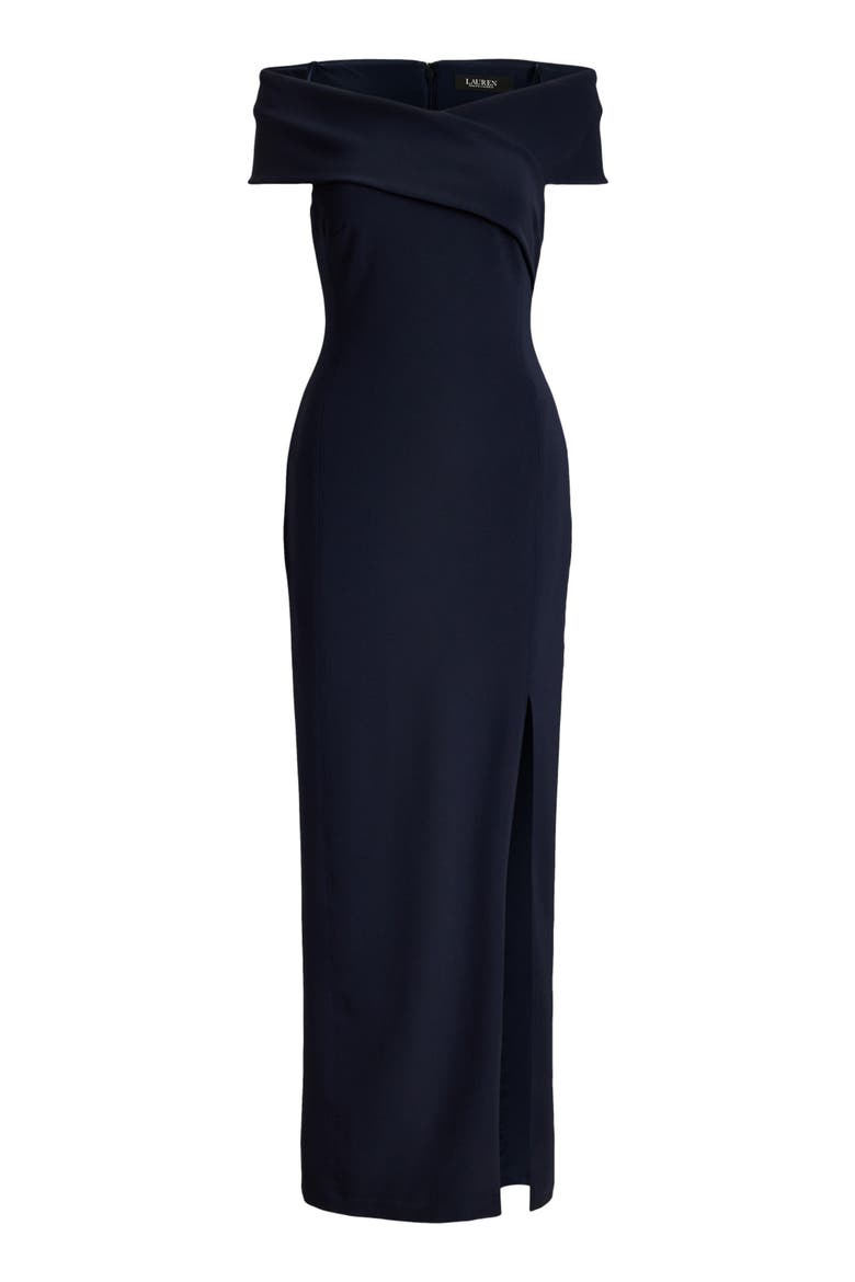 Off the Shoulder Faille Gown, Alternate, color, LAUREN NAVY BLUE