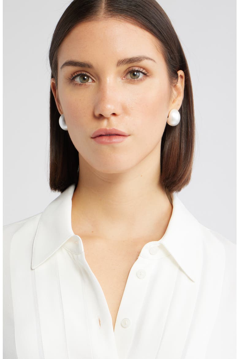 Faux Pearl Dome Stud Earrings, Alternate, color, WHITE- GOLD
