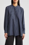Eileen Fisher Washed Silk Band Collar Shirt