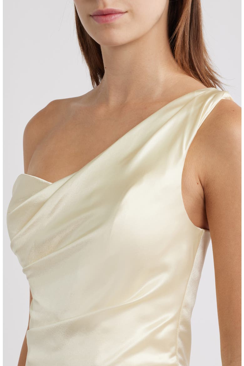 Caprice One-Shoulder Satin Gown, Alternate, color, LEMON