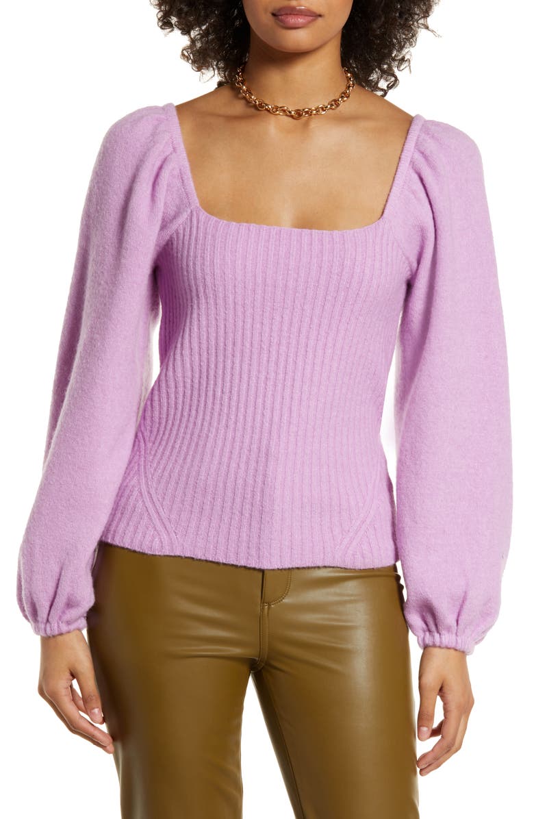 Halogen<sup>®</sup> Puff Sleeve Square Neck Sweater, Main, color,