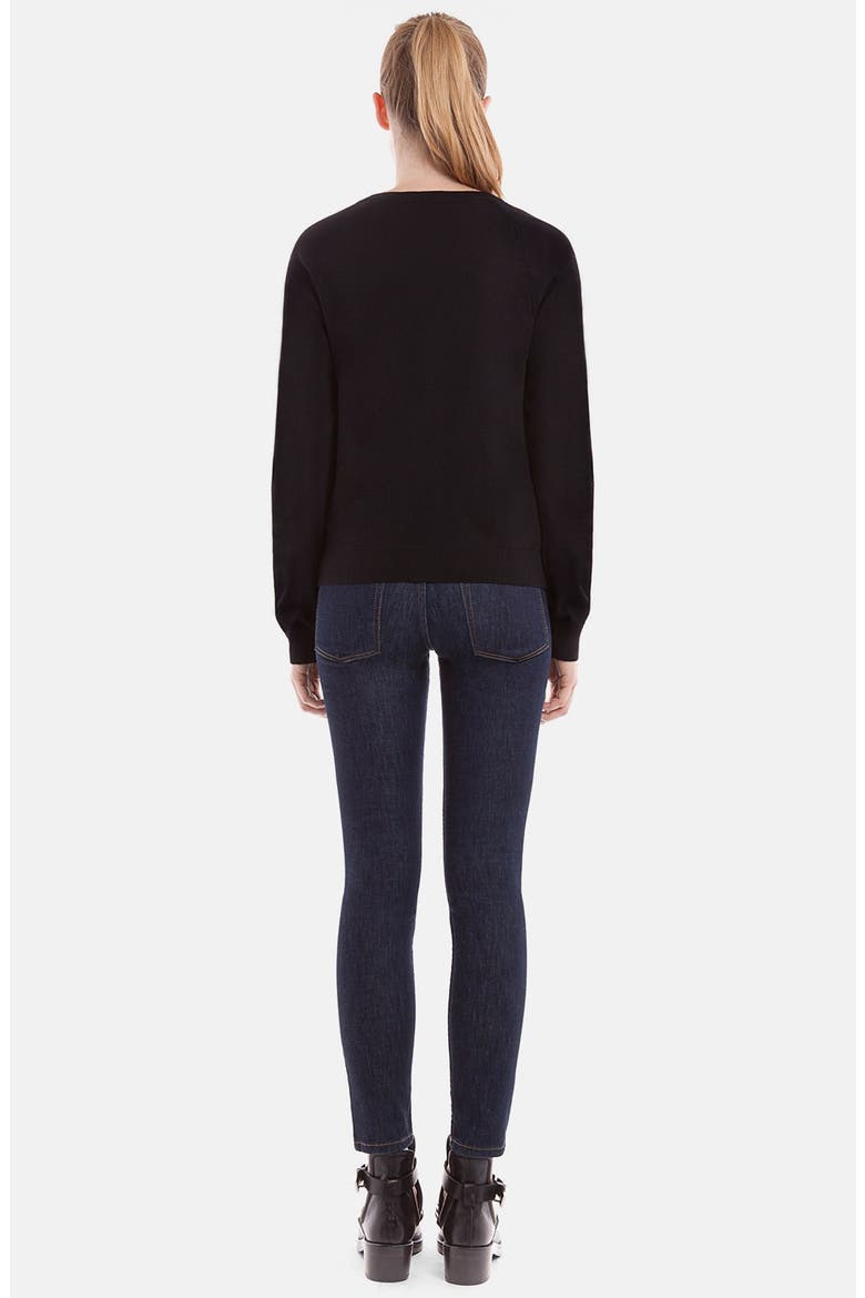 'Gazouilli' Jacquard Front Merino Wool Cardigan, Alternate, color, NOIR