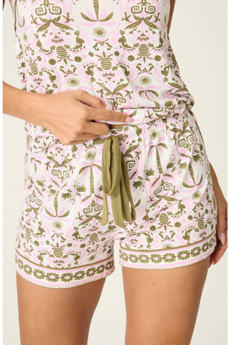 Deja Vu Dreams Sleep Shorts, Alternate, color, OLIVE/PINK MULTI