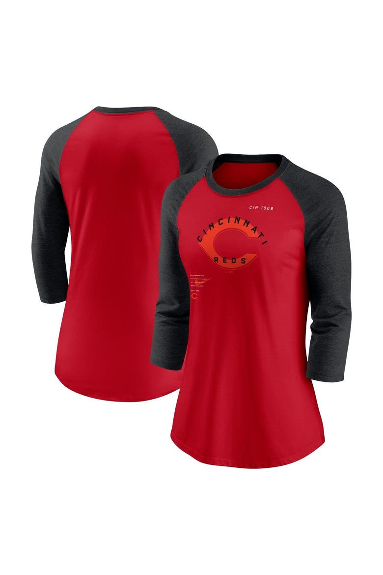 Women's Nike Red/Black Cincinnati Reds Next Up Tri-Blend Raglan 3/4-Sleeve T-Shirt, Main, color, Red