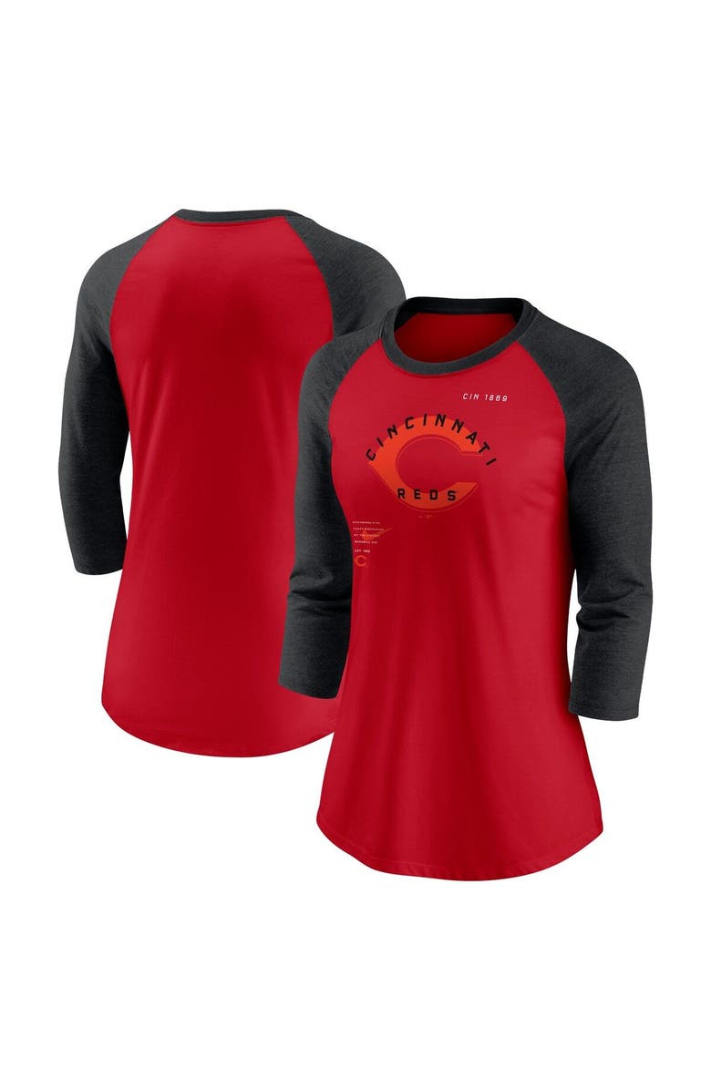 Nike Women's Nike Red/Black Cincinnati Reds Next Up Tri-Blend Raglan 3/4-Sleeve T-Shirt, Main, color, Red