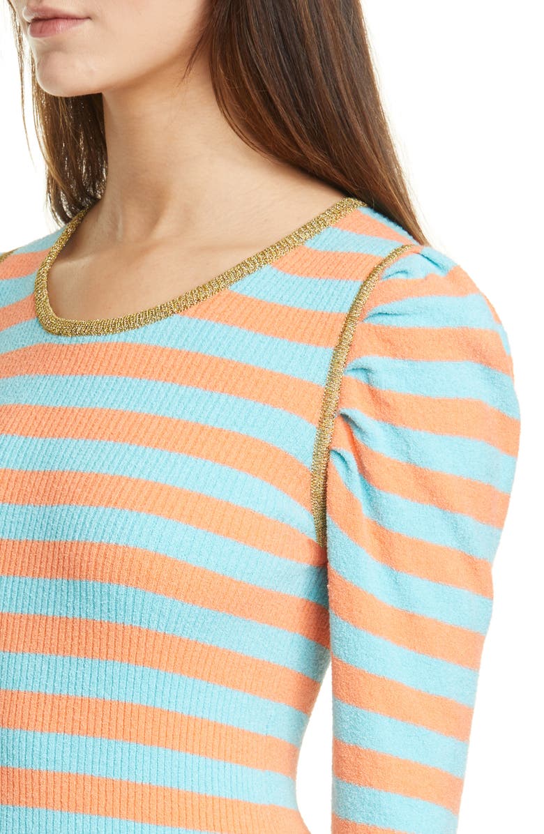 Smythe Stripe Rib Puff Sleeve Cotton Blend Sweater, Alternate, color, 