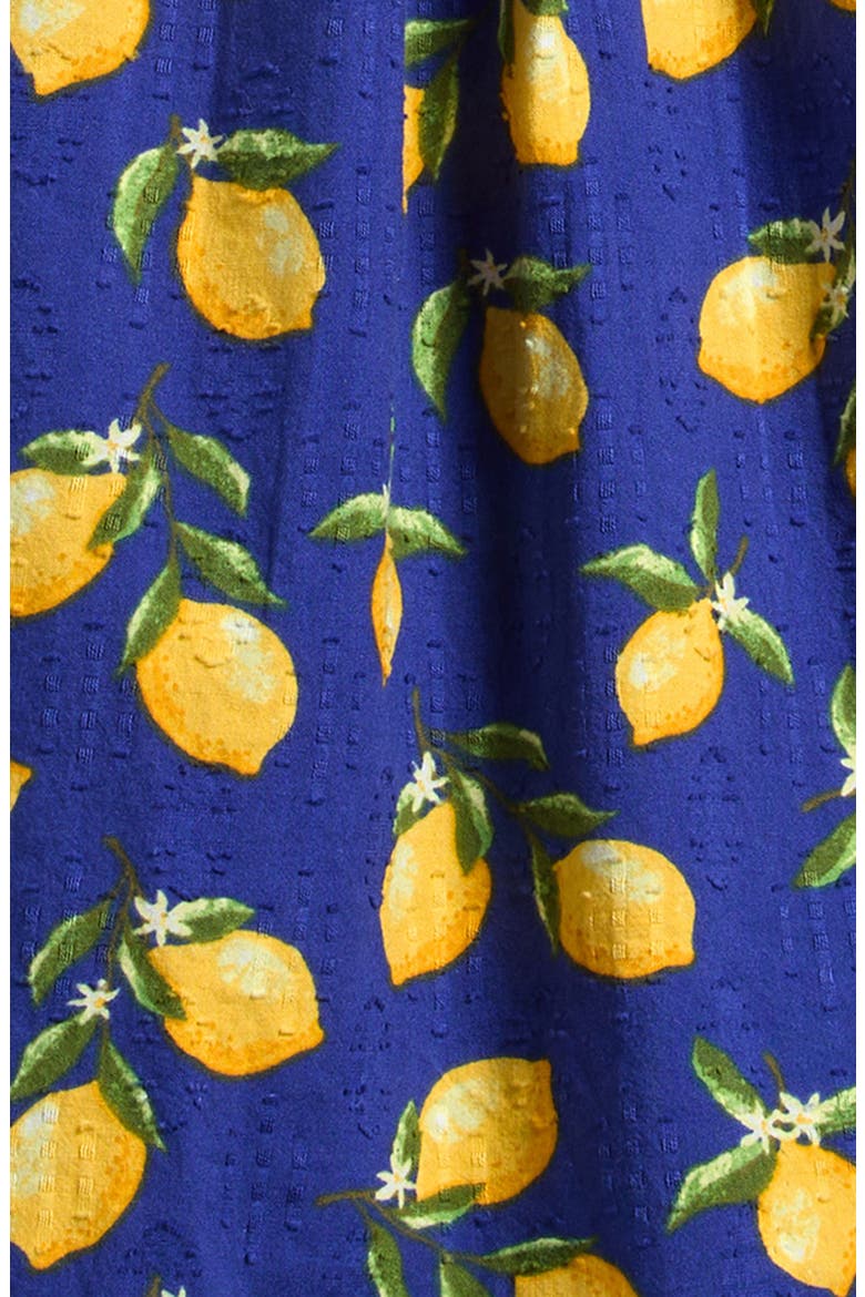 Kids' Lemon Print Angel Sleeve Cotton Jacquard Dress, Alternate, color, BLUE