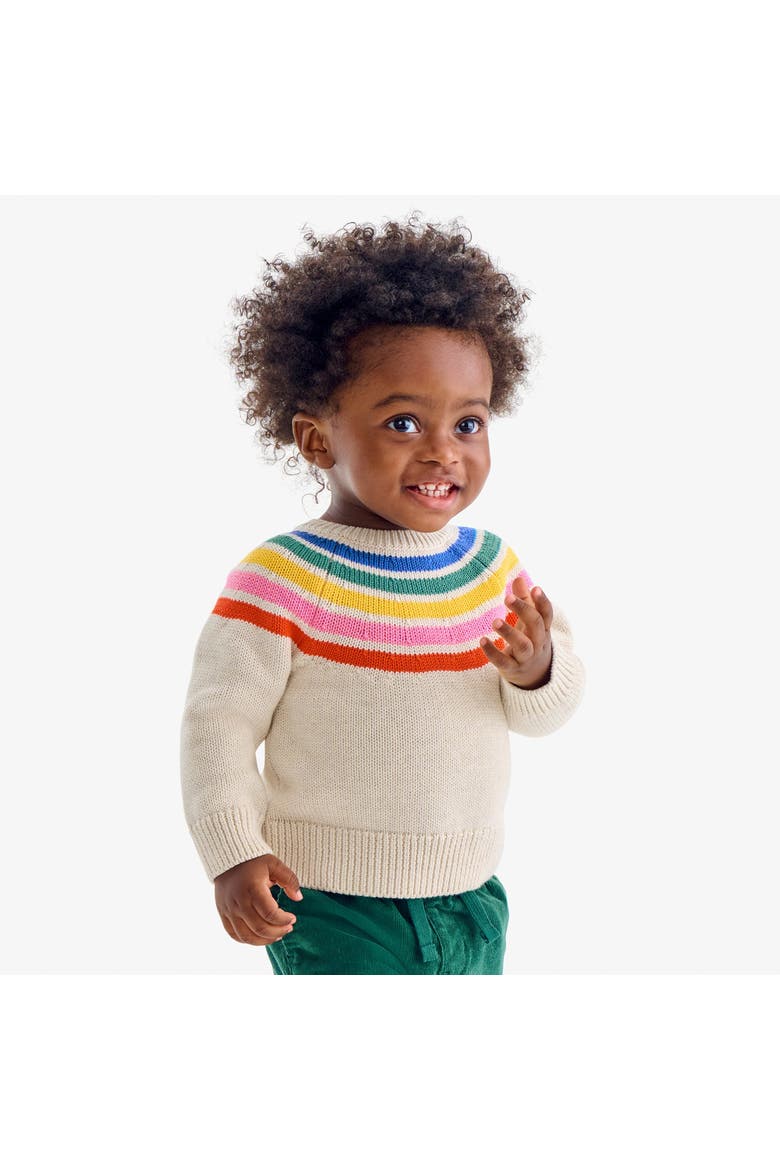 Baby Sweater In Rainbow Stripe, Alternate, color, Heather Sand Rainbow Stripe