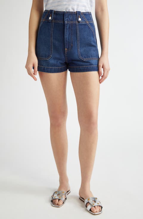Graham High Waist Denim Carpenter Shorts (Bright Blue)